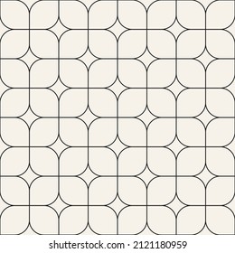 Vector seamless thin lines grid pattern. Repeating geometric rounded rectangle elements lattice. Stylish monochrome background design.