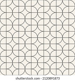 Patrón de entramado de líneas delgadas sin fisuras vectoras. Elementos redondeados geométricos repetitivos. Diseño de fondo monocromo elegante.
