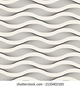 Vector seamless thin wavy lines pattern. Repeating geometric stripes texture. Stylish monochrome background design.