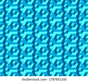 Vector, seamless three-D image in bright green-blue colors. Labyrinth, funny intersections and transitions