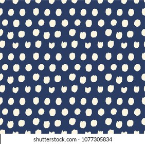 Vector seamless tie dye polka dot pattern. Vector shibori print. Seamless hand drawn pattern. Ink textured japanese background. Modern batik wallpaper tile. Watercolor endless backdrop.