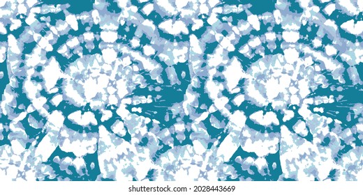 Vector Seamless Tie and Dye Texture. Ethnic Abstract. Lines Bohemian Design. Blue Mottled Ornament. Abstract Background. Tranquility Blue Tie Dye Tile. Watercolor Texture. Washed Effect.