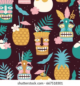 Vector Seamless Tiki Drinks Pattern