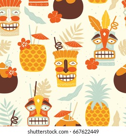 Vector seamless tiki drinks pattern