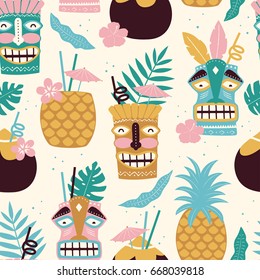 Vector Seamless Tiki Drinks Pattern