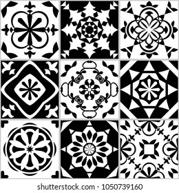 Vector seamless tile pattern. Abstract background. Ceramic tiles. Decorative monochrome design.