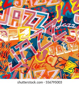 Vector seamless tile of the word Jazz in different colorful typefaces