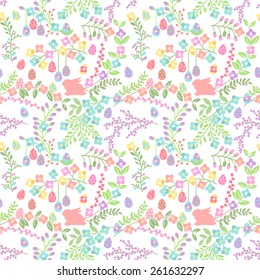 Vector Seamless Tileable Easter Background Pattern with Flowers