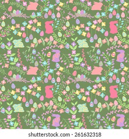 Vector Seamless Tileable Easter Background Pattern with Flowers