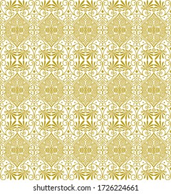 El vector es un adorno interminable de baldosas sin fisuras, de estilo moderno étnico griego. Elegante y bonito patrón geométrico dorado sobre un fondo blanco.  Plantilla de diseño para saludos, tarjetas, bodas, menús, fondos de pantalla