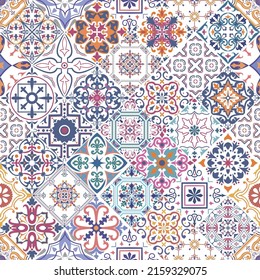 Vector seamless tiles background. Mosaic pattern for ceramic in dutch, portuguese, spanish, italian style.