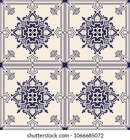 Vector seamless tiles background in portuguese style. For wallpaper, backgrounds, decoration for your design, ceramic, page fill and more. 