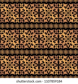 Vector seamless tiles background in portuguese style. Golden mosaic border. 