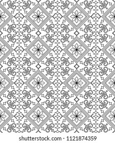 Vector seamless tiles background in portuguese style. Back and white mosaic border in dutch, portuguese, spanish, italian style.