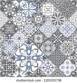 Vector seamless tiles background in portuguese, spanish, italian style. For wallpaper, backgrounds, decoration for your design, ceramic, page fill and more.