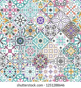 Vector seamless tiles background in portuguese, spanish, italian style. For wallpaper, backgrounds, decoration for your design, ceramic, page fill and more.