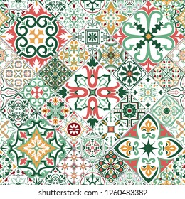 Vector seamless tiles background in portuguese, spanish, italian style. For wallpaper, backgrounds, decoration for your design, ceramic, page fill and more.