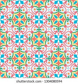 Vector seamless tiles background in portuguese, spanish, italian style. For wallpaper, backgrounds, decoration for your design, ceramic, page fill and more.