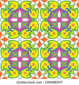 Vector seamless tiles background in portuguese, spanish, italian style. For wallpaper, backgrounds, decoration for your design, ceramic, page fill and more.