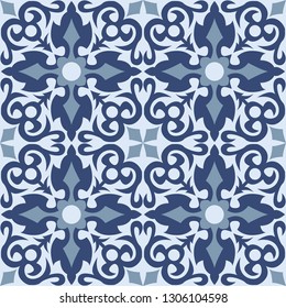 Vector seamless tiles background in portuguese, spanish, italian style. For wallpaper, backgrounds, decoration for your design, ceramic, page fill and more.