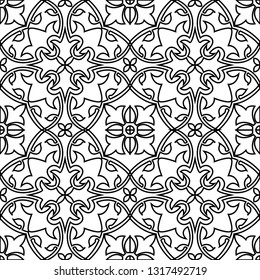 Vector seamless tiles background in portuguese style. Back and white mosaic background in dutch, portuguese, spanish, italian style.