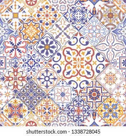 Vector seamless tiles background in portuguese, spanish, italian style. For wallpaper, backgrounds, decoration for your design, ceramic, page fill and more.