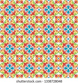 Vector seamless tiles background in portuguese, spanish, italian style. For wallpaper, backgrounds, decoration for your design, ceramic, page fill and more.