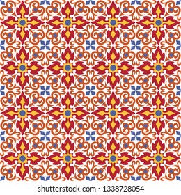 Vector seamless tiles background in portuguese, spanish, italian style. For wallpaper, backgrounds, decoration for your design, ceramic, page fill and more.