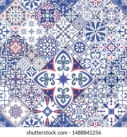 Vector seamless tiles background in portuguese, spanish, italian style. For wallpaper, backgrounds, decoration for your design, ceramic, page fill and more.