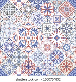 Vector seamless tiles background in portuguese, spanish, italian style. For wallpaper, backgrounds, decoration for your design, ceramic, page fill and more.