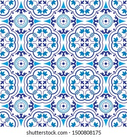 Vector seamless tiles background in portuguese, spanish, italian style. For wallpaper, backgrounds, decoration for your design, ceramic, page fill and more.