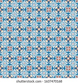 Vector seamless tiles background in portuguese style. Mosaic pattern for ceramic in dutch, portuguese, spanish, italian style.