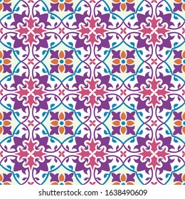 Vector seamless tiles background in portuguese style. Mosaic pattern for ceramic in dutch, portuguese, spanish, italian style.