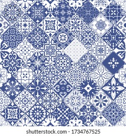 Vector seamless tiles background in portuguese style. Mosaic pattern for ceramic in dutch, portuguese, spanish, italian style.