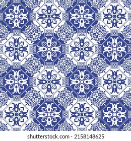 Vector de azulejos sin fisuras fondo en estilo portugués en gris. Patrón mosaico para cerámica en holandés, portugués, español, italiano.