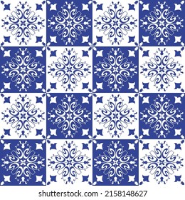 Vector seamless tiles background in portuguese style in grey. Mosaic pattern for ceramic in dutch, portuguese, spanish, italian style.