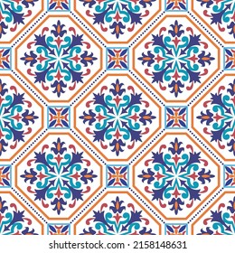 Vector seamless tiles background in portuguese style in grey. Mosaic pattern for ceramic in dutch, portuguese, spanish, italian style.