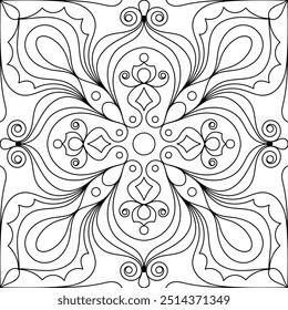 Vector seamless tiles background in portuguese style. Back and white mosaic background in dutch, portuguese, spanish, italian style