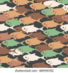 Vector seamless tiling pattern background with abstract fish with round dots. Vintage sea texture. Eps-8