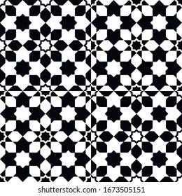 Vector seamless tiling pattern. Endless texture can be used for tile, wallpaper, pattern fills, web page background, surface textures. Monochrome geometric ornaments in oriental style.