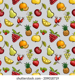 Vector seamless tiling patterns - fruits and berries. For printing on fabric, scrapbooking, gift wrap.