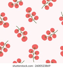 Vector seamless tomato with branch pattern. Vegetables vector illustration cartoon flat style
