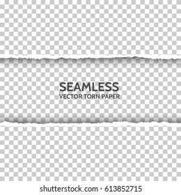 Vector seamless torn paper on transparent background. Isolated ripped paper edge with soft shadow. Template for your design. Sample text