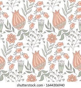Vector Seamless Tough  Pattern with Fantastic Flowers and Leaves. Original Design for Wallpaper, Pattern, Print, Card etc