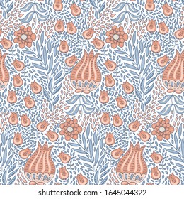 Patrón duro vectorial sin problemas con flores y hojas fantásticas. Diseño original para papel de escritorio, patrón, impresión, tarjeta, etc.