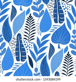Vector Seamless Tough  Pattern with Flowers and Leaves. 
