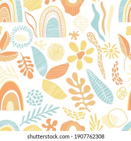 Vector Seamless Tough Tropical Pattern with Fantastic Plants and Leaves. Original Design for Wallpaper, Pattern, Print, Card etc