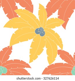 Vector seamless tracery summer vintage pattern with palm and coconuts. Good for packaging and textile 