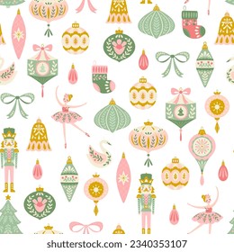 Vector Seamless Traditional Christmas Ornaments Seamless Pattern