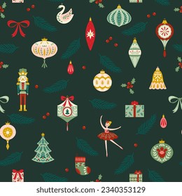 Vector Seamless Traditional Christmas Ornaments Seamless Pattern